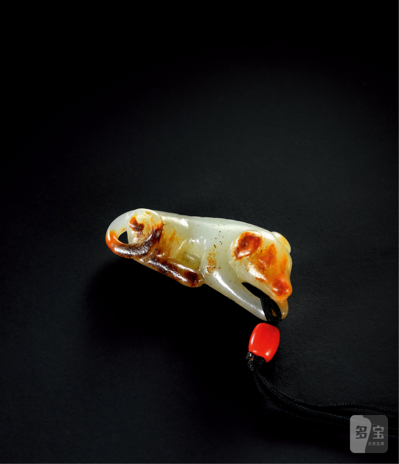明 白玉卧犬挂件